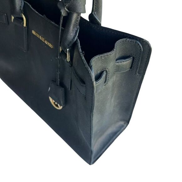 Michael Kors Black Dillon Saffiano Leather Gold EW Satchel Bag Purse - Picture 5 of 11